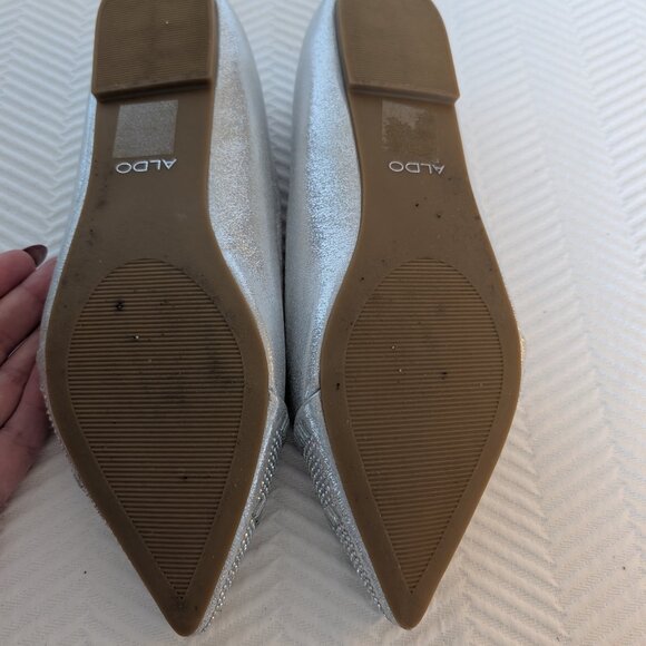 Aldo Silver Sparkle Pointy Toe Flats Size 9 Rhinestone Embellished Wedding - Picture 7 of 9